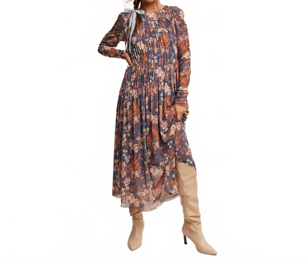 NEW LISTICLE asymmetrical cinched floral maxi dress in medium blue
